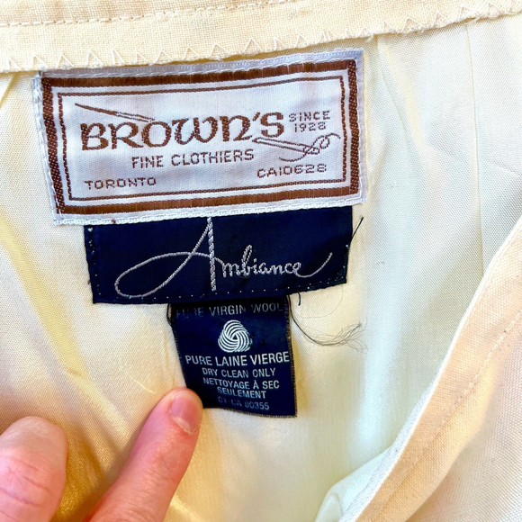 Vintage Pleated Knee Length Skirt Buttercream Pale Yellow Summer Weight Wool 10 - Picture 6 of 12